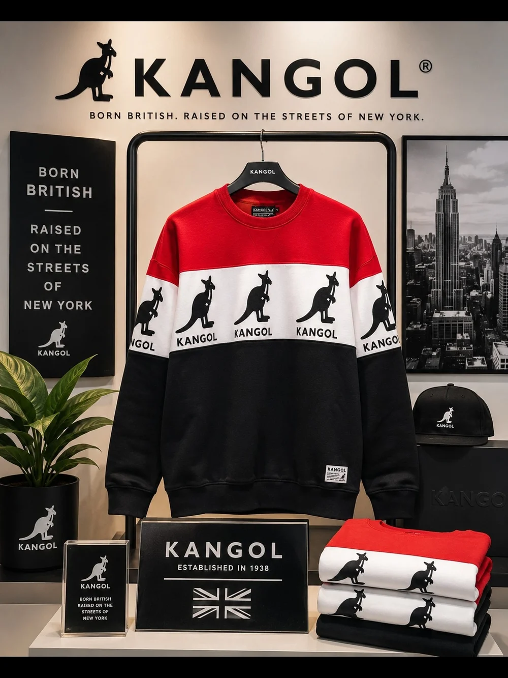 Kangol Men's Colorblock Red/White/Black Logo Sweatshirt-unisex